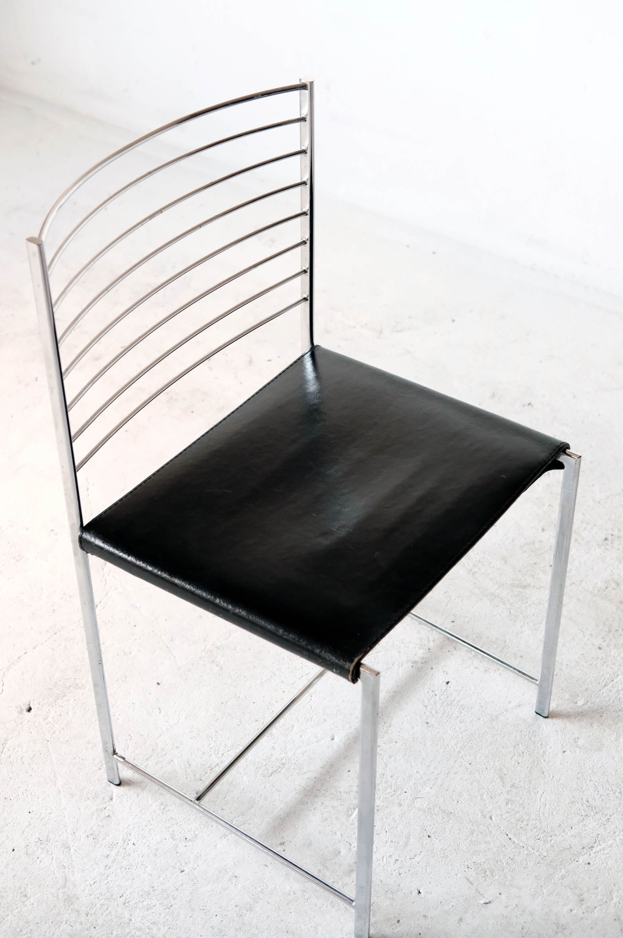 Set of 4 chrome and leather chairs by Cidue, Italy 1970's