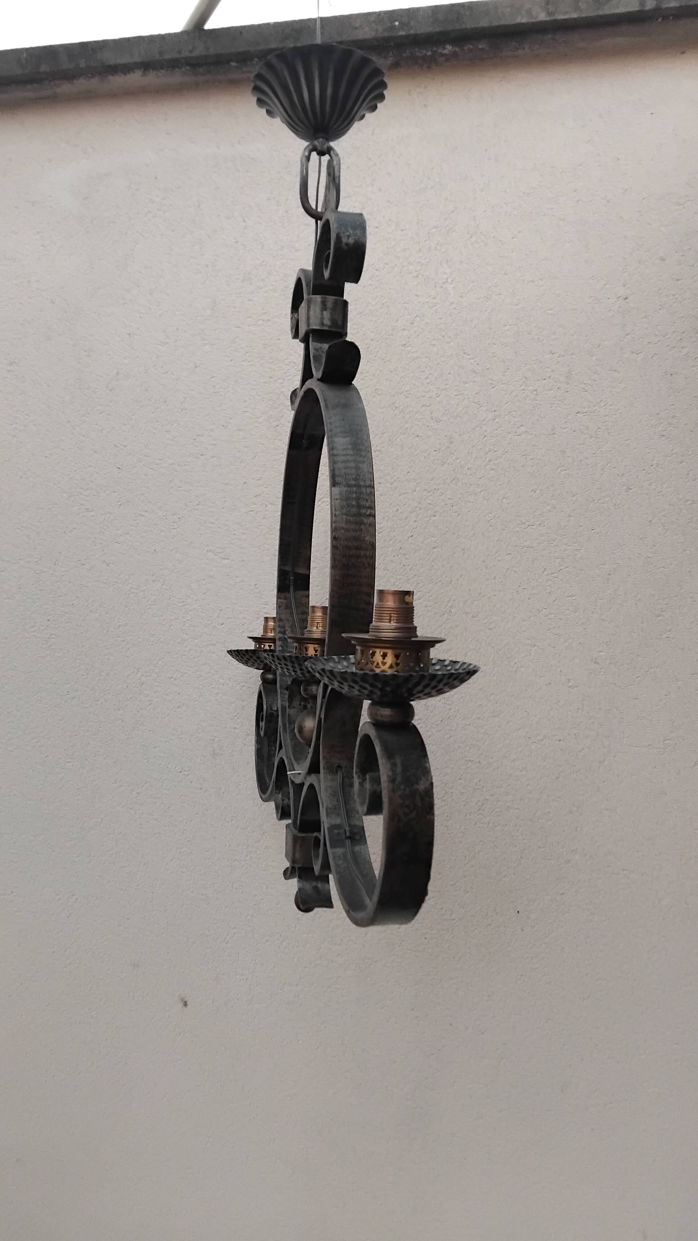 Vintage gothic medieval wrought iron chandelier