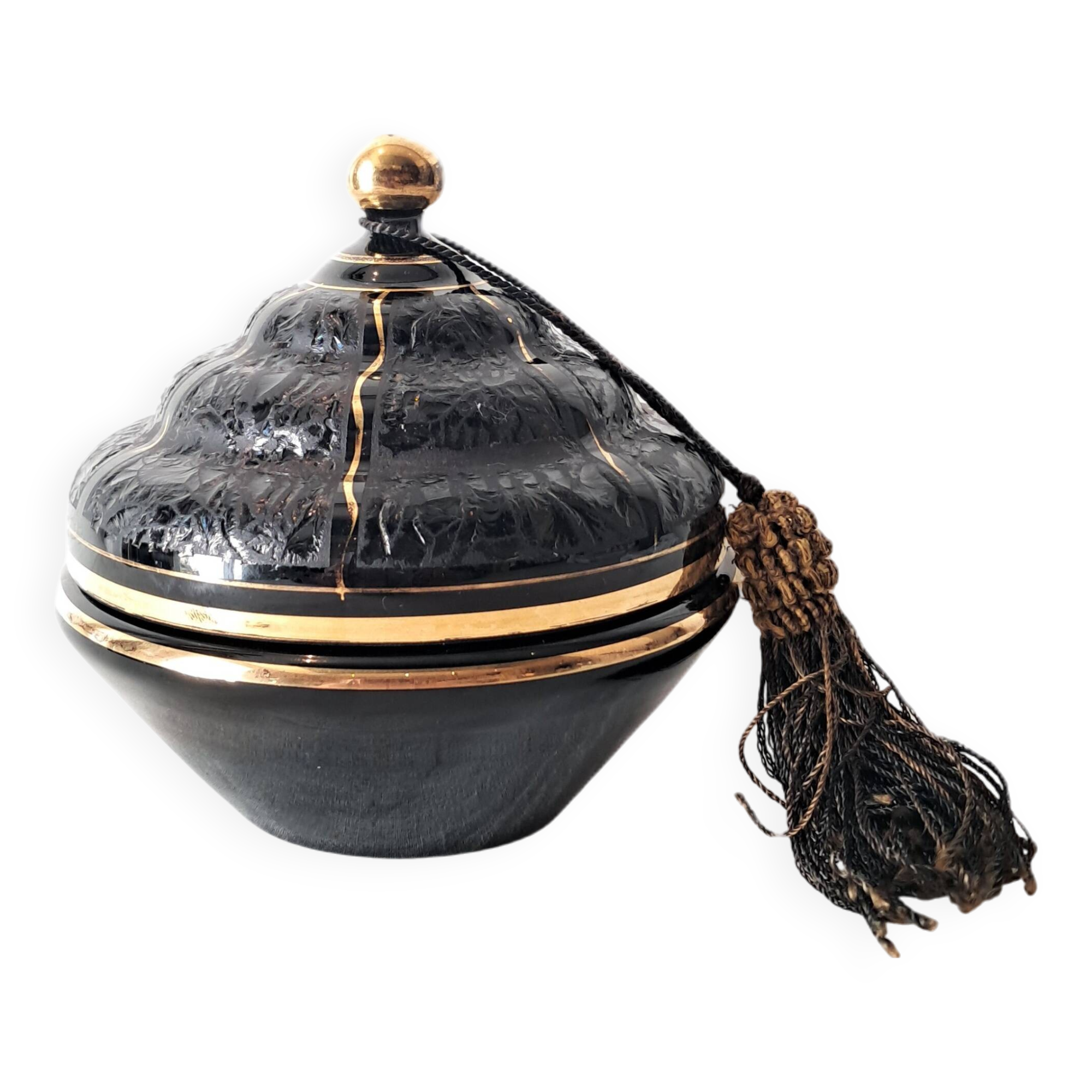 Art Deco Bonbonnière in Black Boom Hyalite Glass from the De Rupel Glassworks