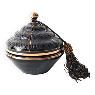 Art Deco Bonbonniere in Black Hyalite Boom Glass from Verrerie De Rupel