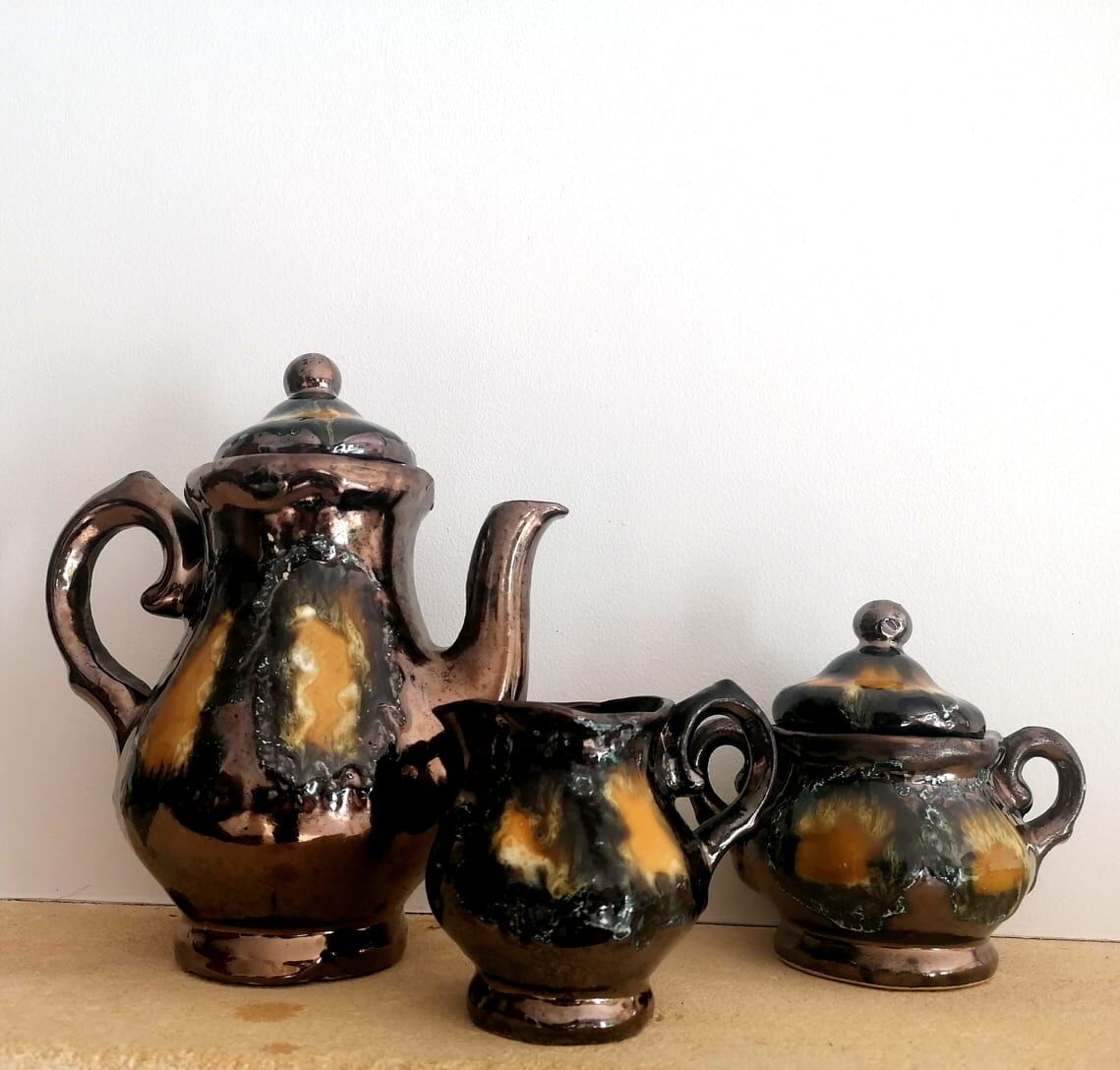 Vallauris tea set in iridescent ceramic 1960