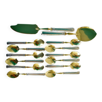 Art deco dessert cutlery - 12 scoops and 2 serving covers in 1920 silver