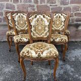 Set of 6 vintage Louis XV style French chairs, velvet upholstered, 1950s