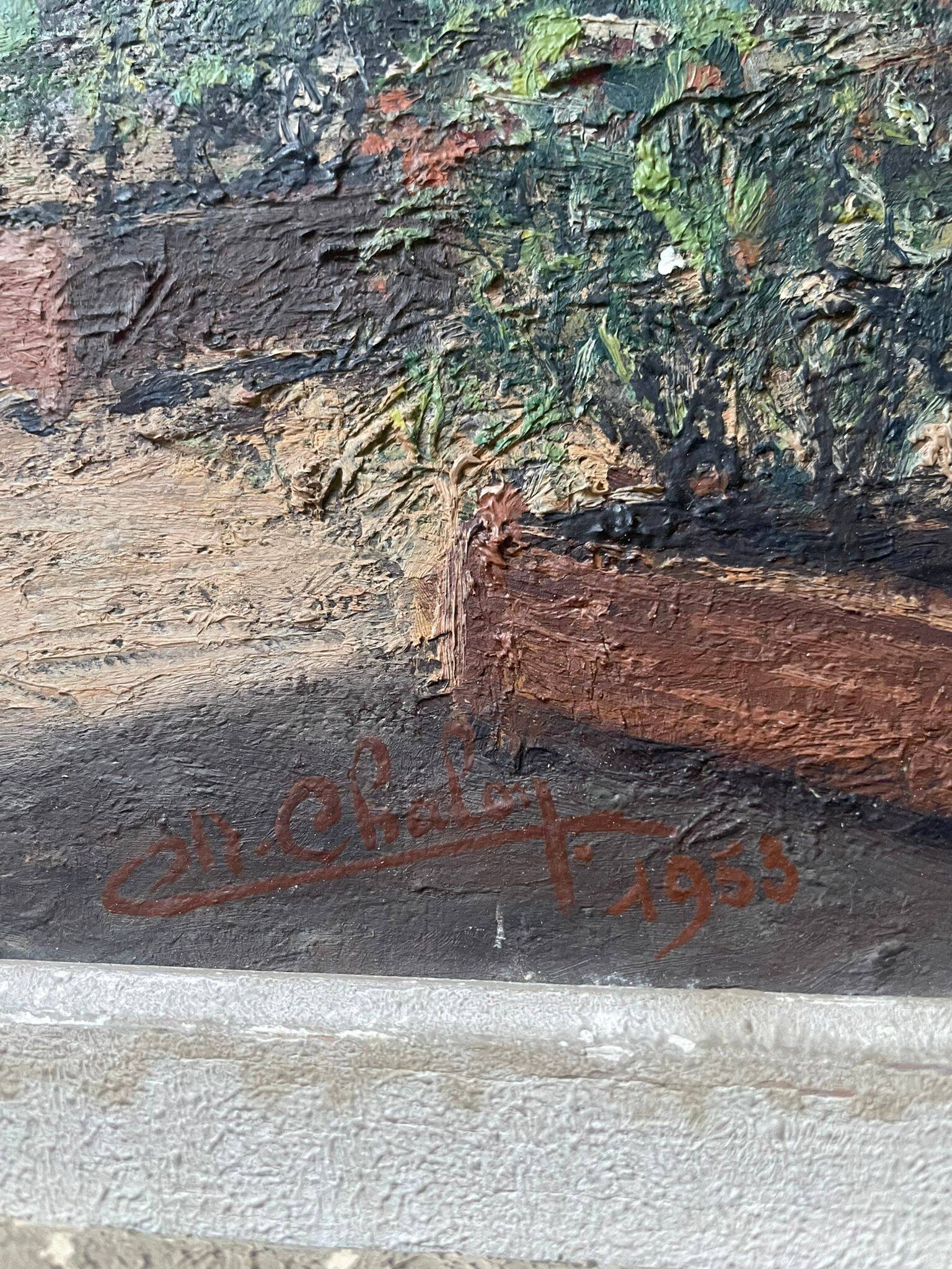 Oil painting on canvas 'Parisian street' CH Chanoy 1953 School of Paris