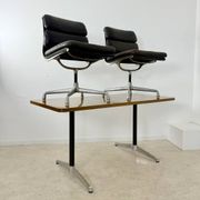 Lot of 2 leather soft pad armchairs chairs EA205 design Charles Eames Herman Miller edition vintage 60s