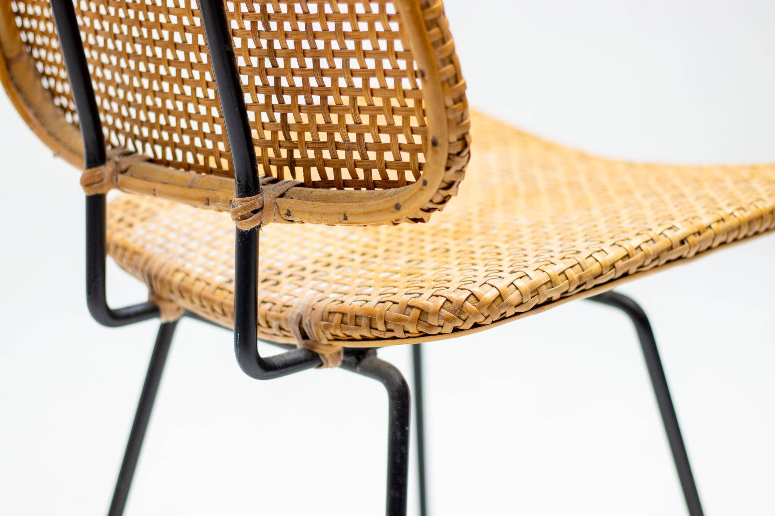 Elegant Italian black accent chair with a stem and cane, 1950.