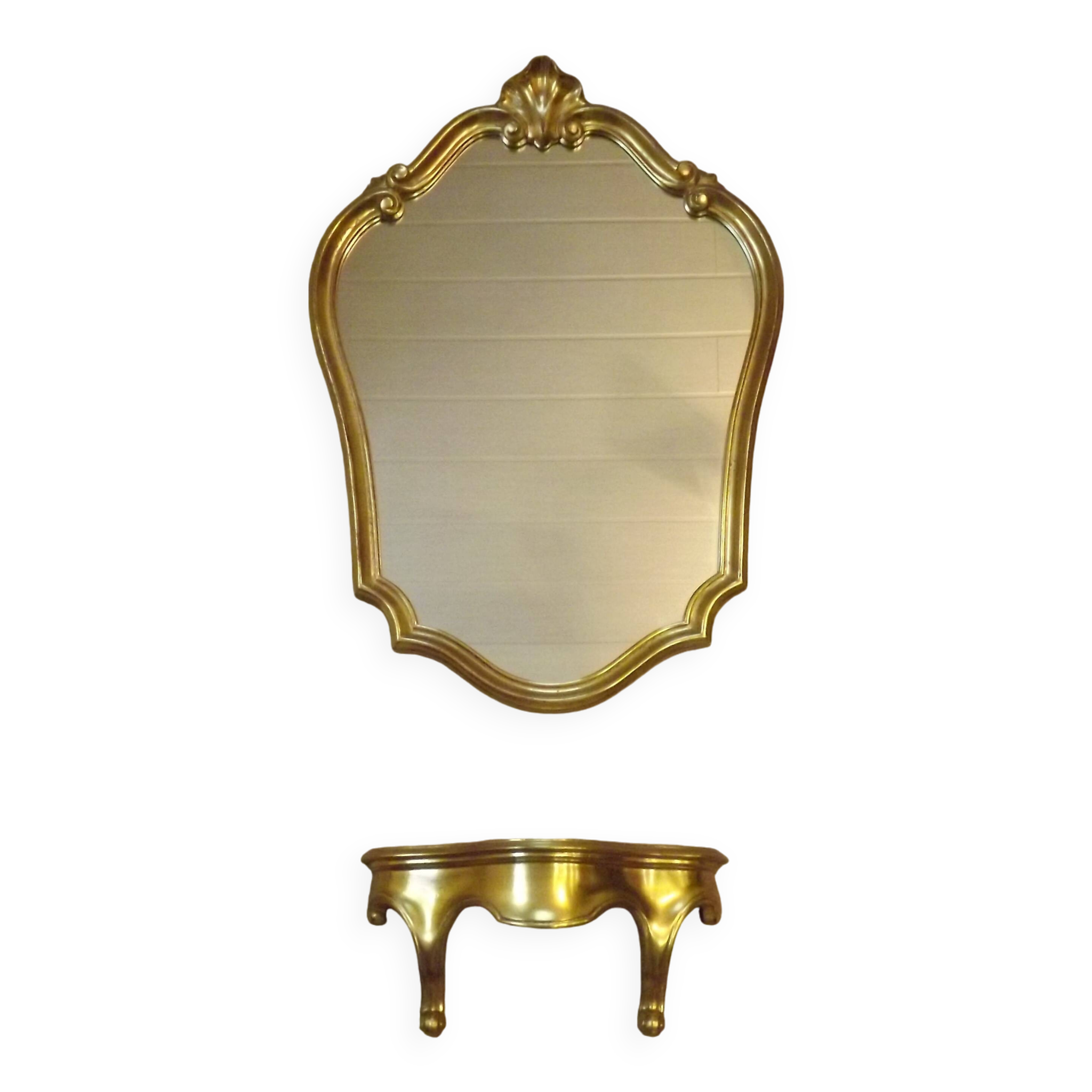Vintage Ornate Gold Resin Wall-Mounted Mirror & Matching Console Table 5055