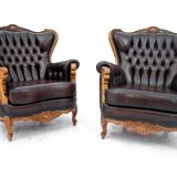Deep buttoned brown leather salon set