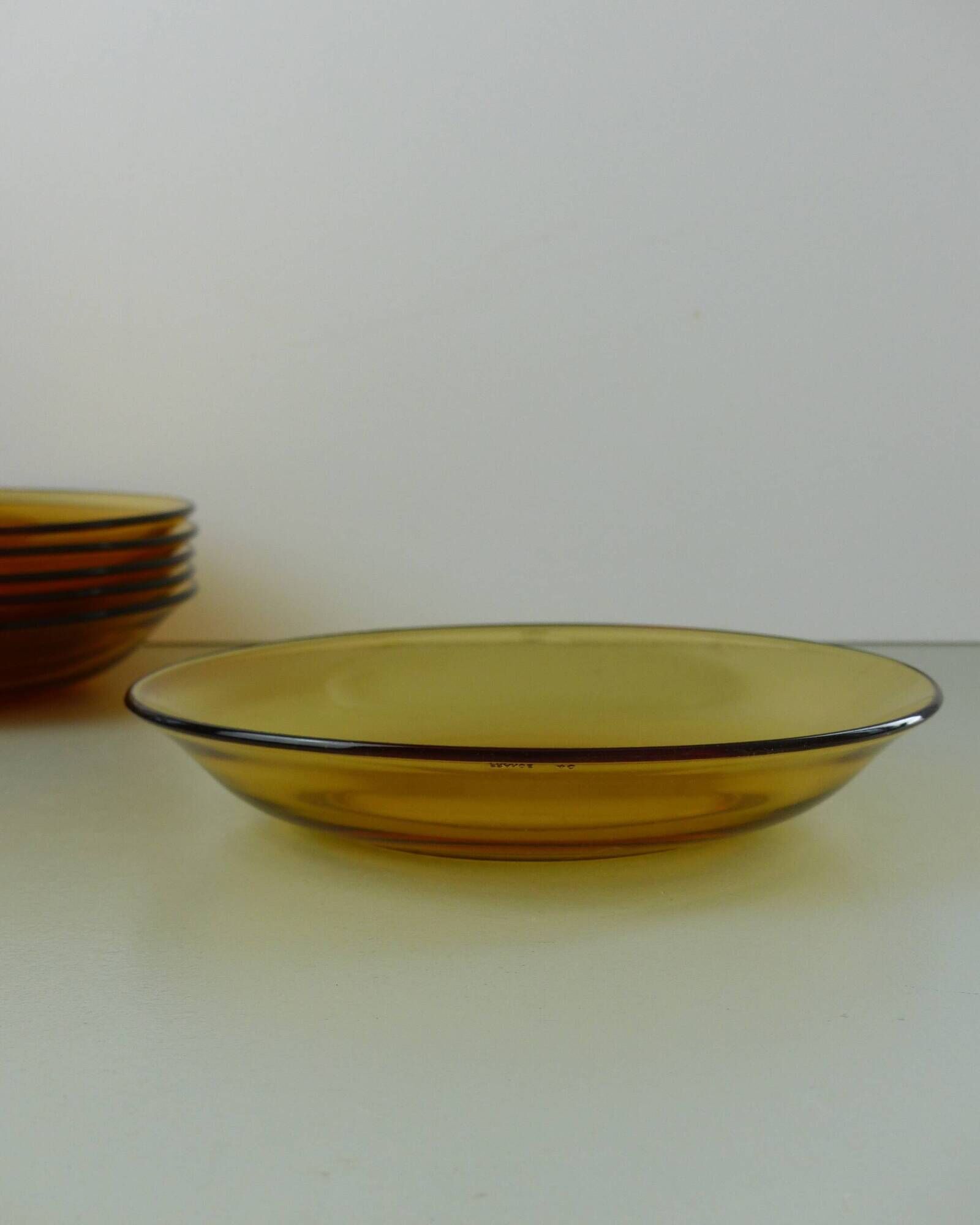 Set of 6 Vereco orange smoked glass plates