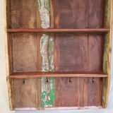 Wall shelf 3 shelves + 4 hooks cast iron in polychrome wood