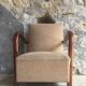Art Deco armchair - curved wooden armrests - wool coating - mid-twentieth century