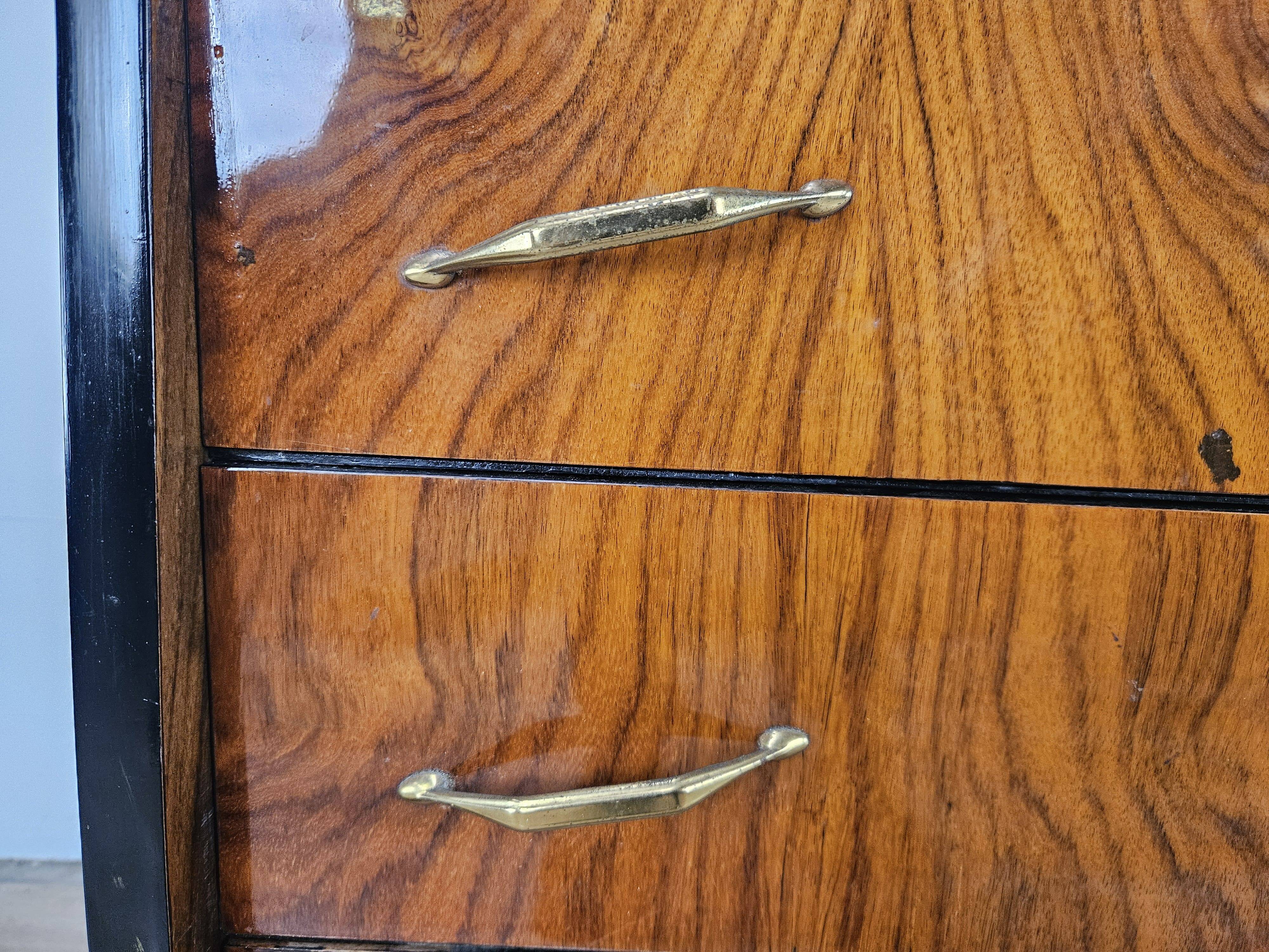 1950s six-drawer chest of drawers with glass top