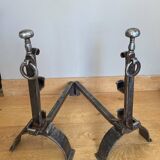 Large wrought iron andirons from the 18th century