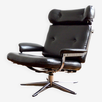 Fauteuil lounge pivotant en Skaï vintage 1970s