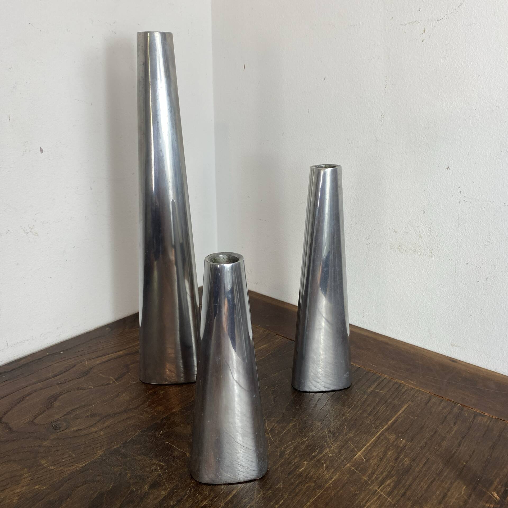 Polished aluminium candle holders, Ehlen Johansson