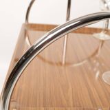 Chrome-plated metal and plywood serving trolley, 1970