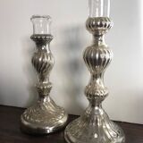 Pair of mercerized candle holders