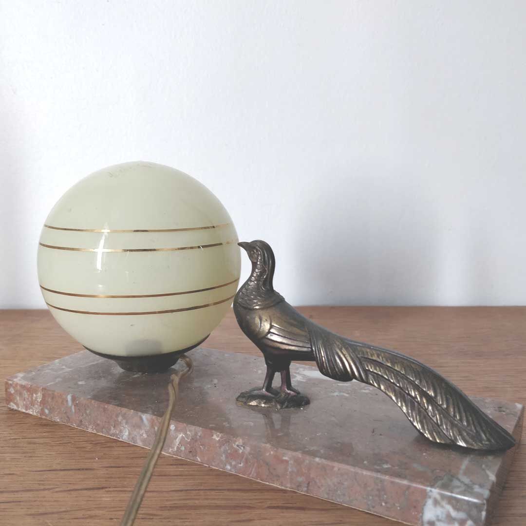 Art deco lamp bird and glass globe