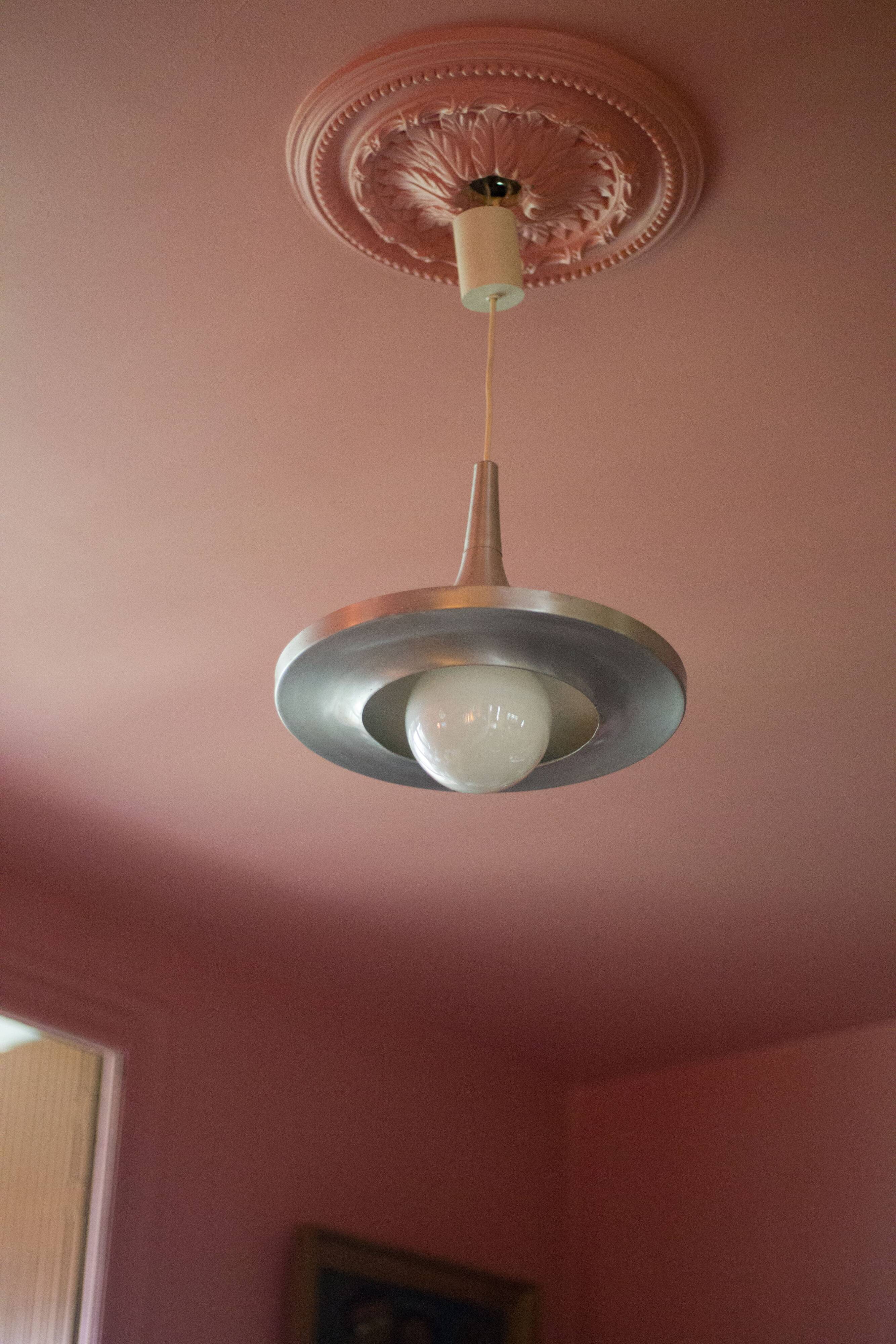 Space Age aluminum suspension, saucer suspension, vintage ceiling lamp, ceiling lamp