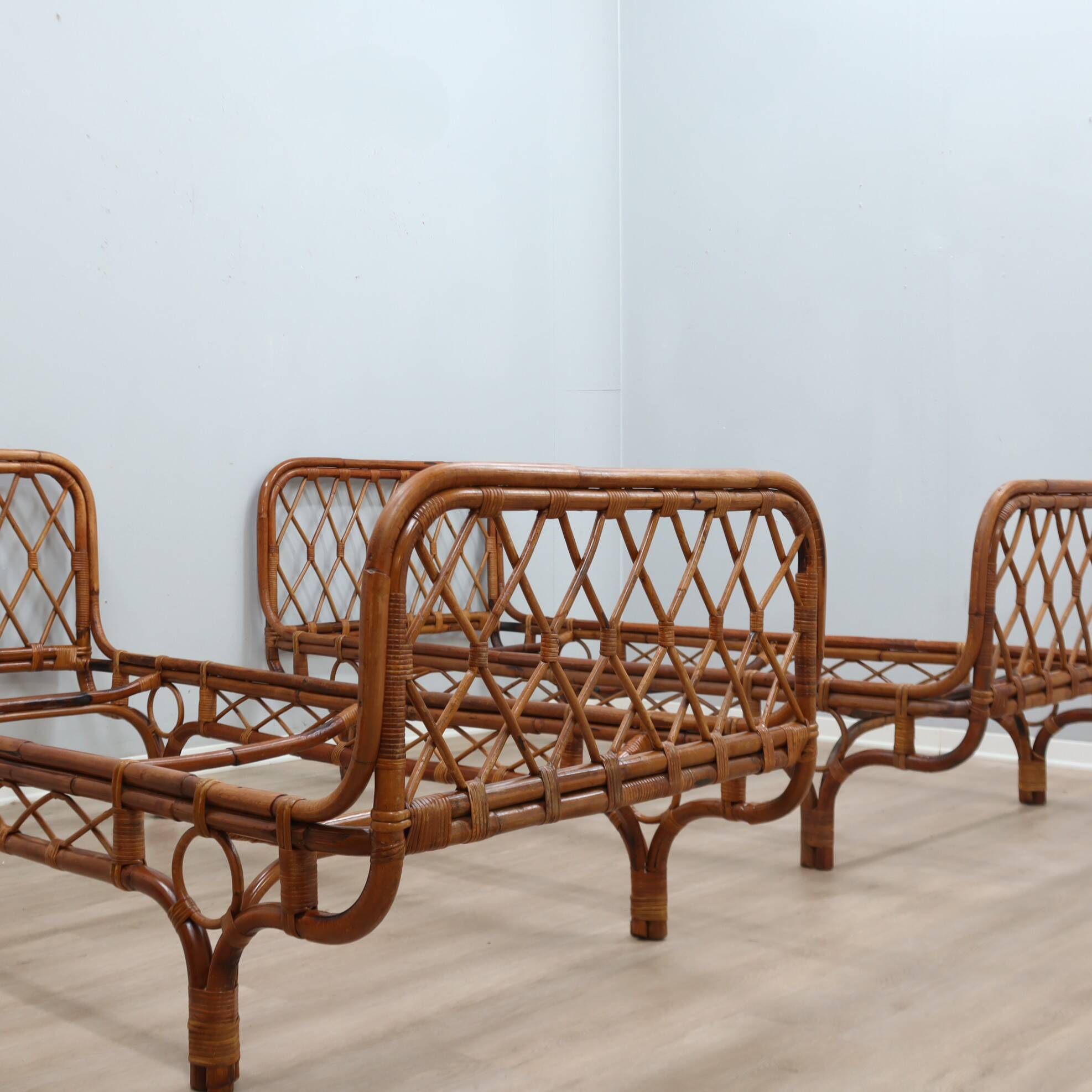 Pair 1960s Franca Helg Bonacina Rattan Malacca Daybeds
