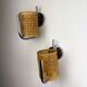 Pair of vintage rattan & chrome wall lights, Italy, 1970s