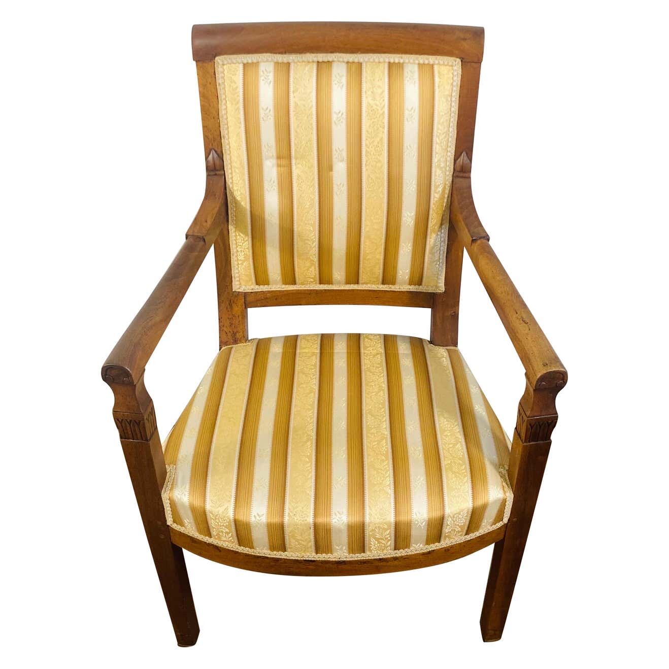 Directoire armchair in gold beech and white tapestry France 19th