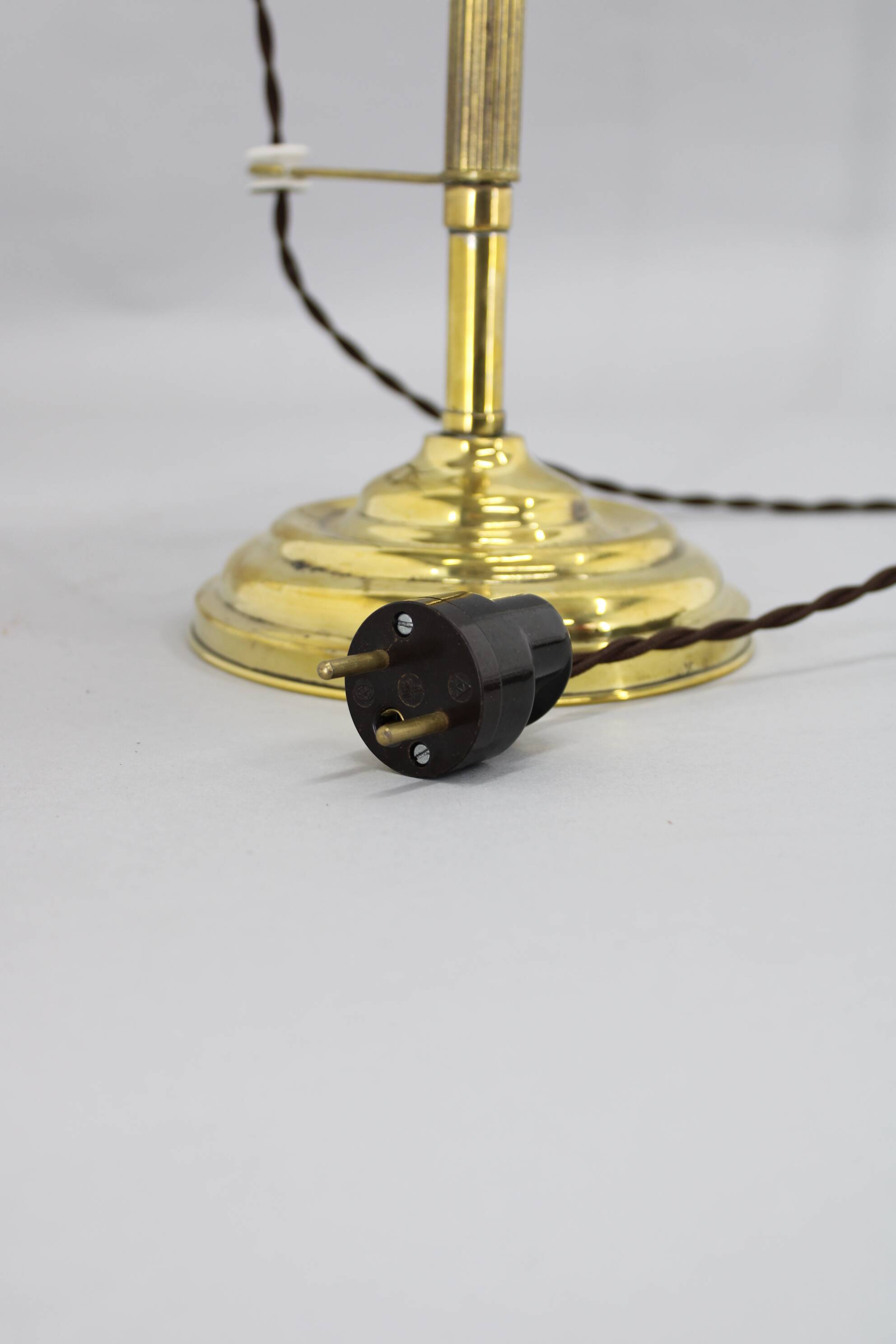 1930s Art Deco Brass  Banker Table Lamp, Czechoslovakia