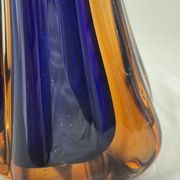 Vintage cobalt blue and amber blown glass vase in Murano style.