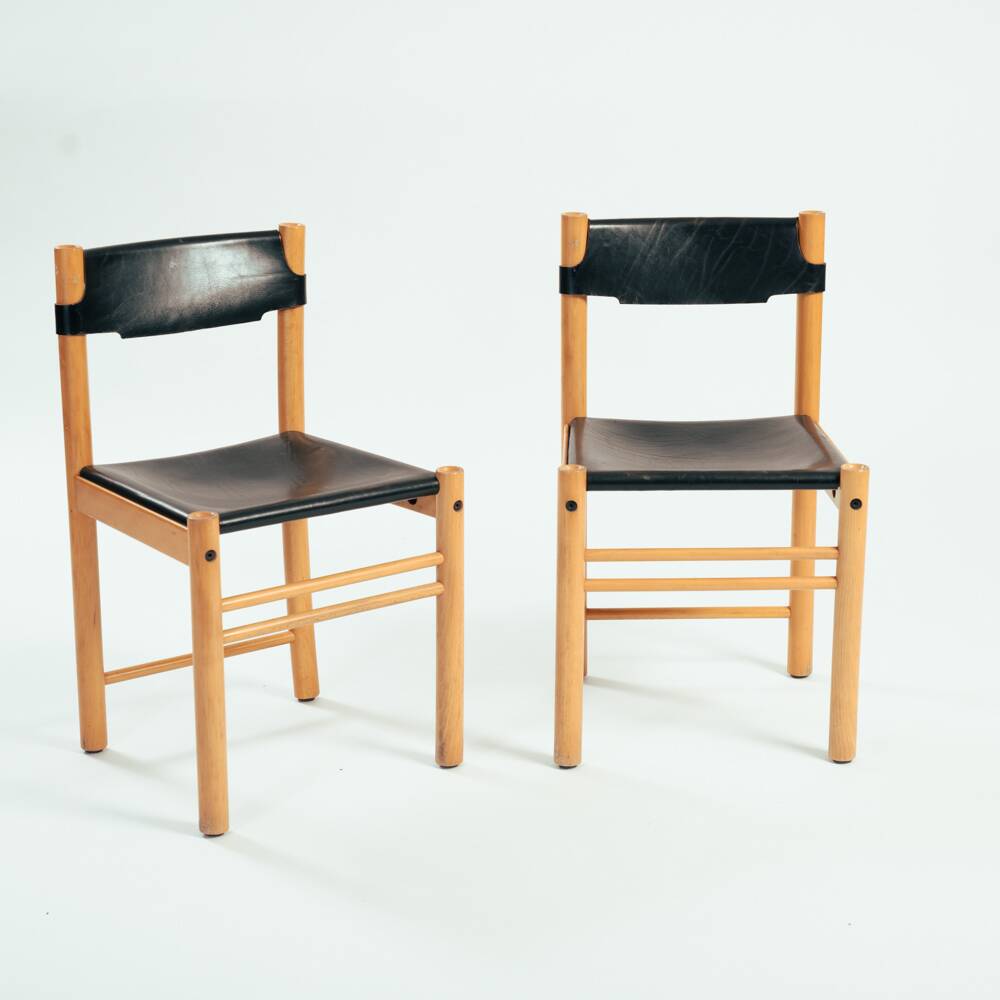 Ibisco hideleather beech stick chairs, Italy 1970, set of 2