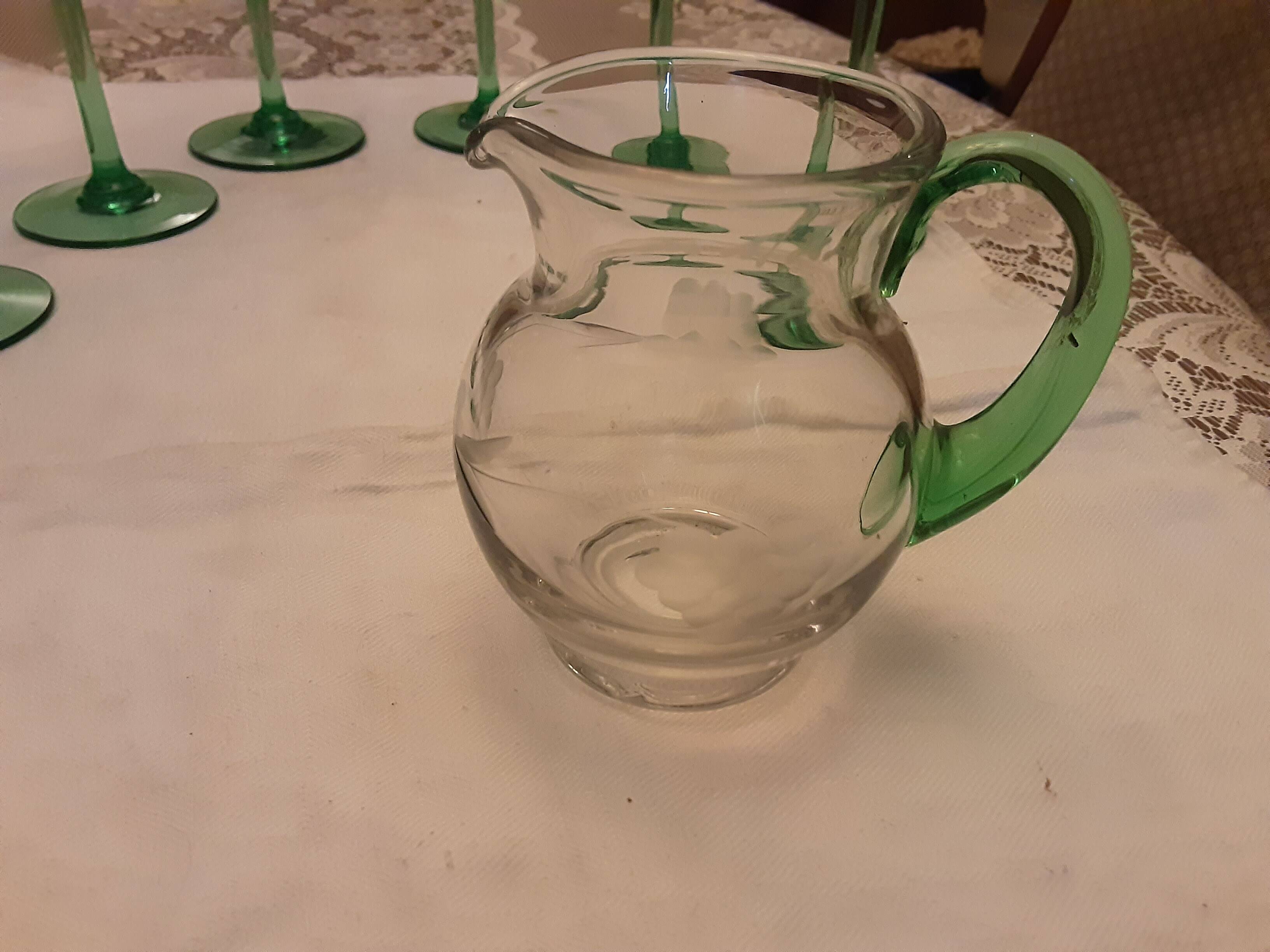 6 green-footed white wine glasses from alsace with grape clusters design