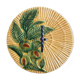Vallauris vintage ceramic cheese platter 24 cm original sheet and straw box