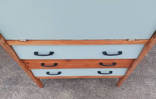 Bureau secrétaire, tiroirs, vintage, relooké, années 60