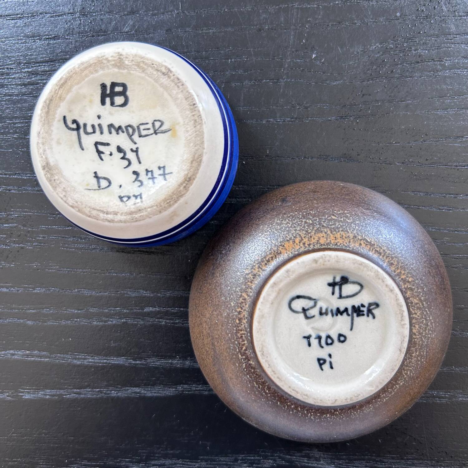 Duo of butter dishes signed HB Quimper