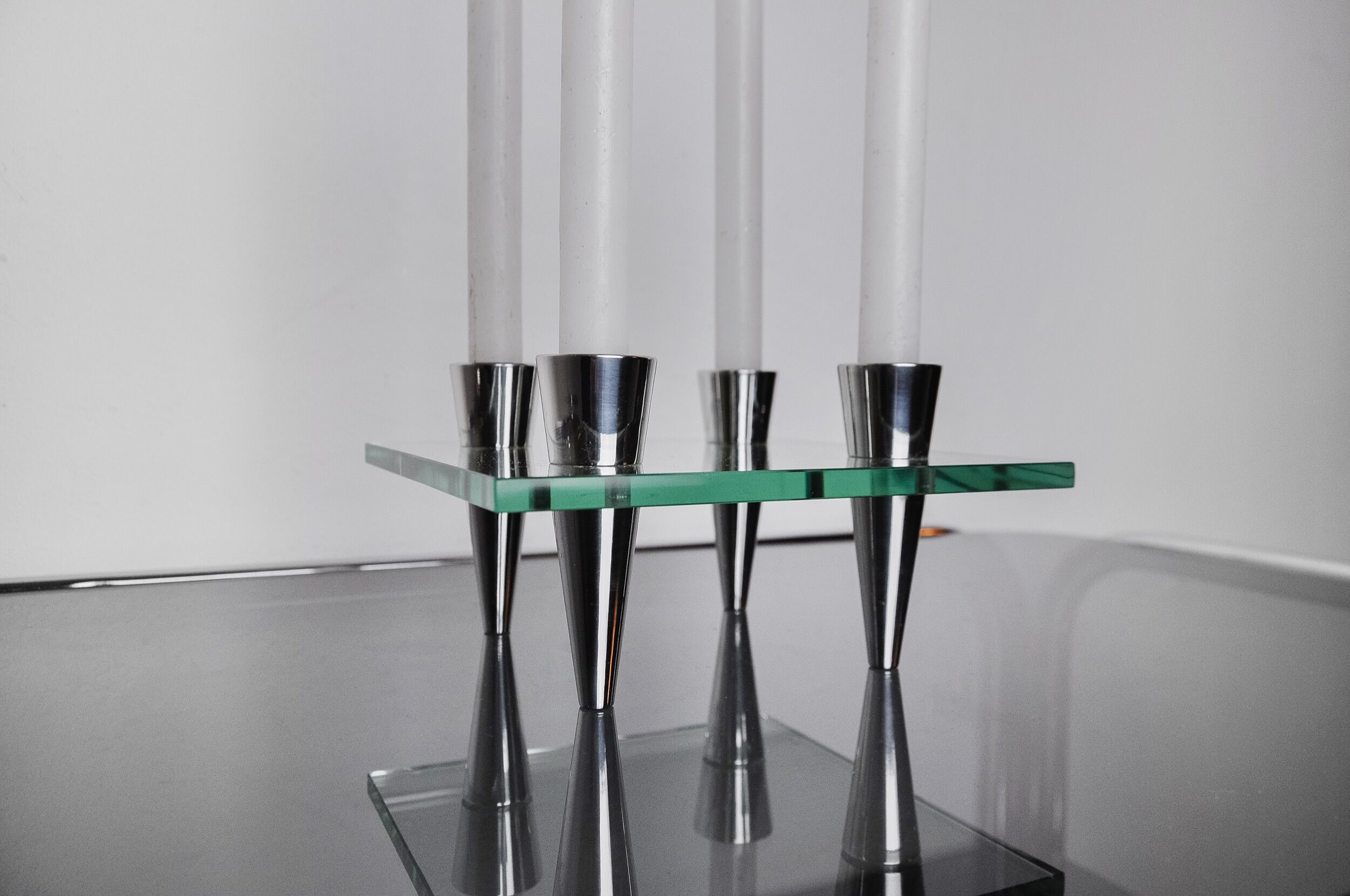 Square glass candleholder, 4 flames, denmark, 1970