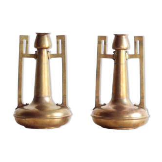 Pair of art nouveau copper and brass vases by Gustave Serrurier-Bovy