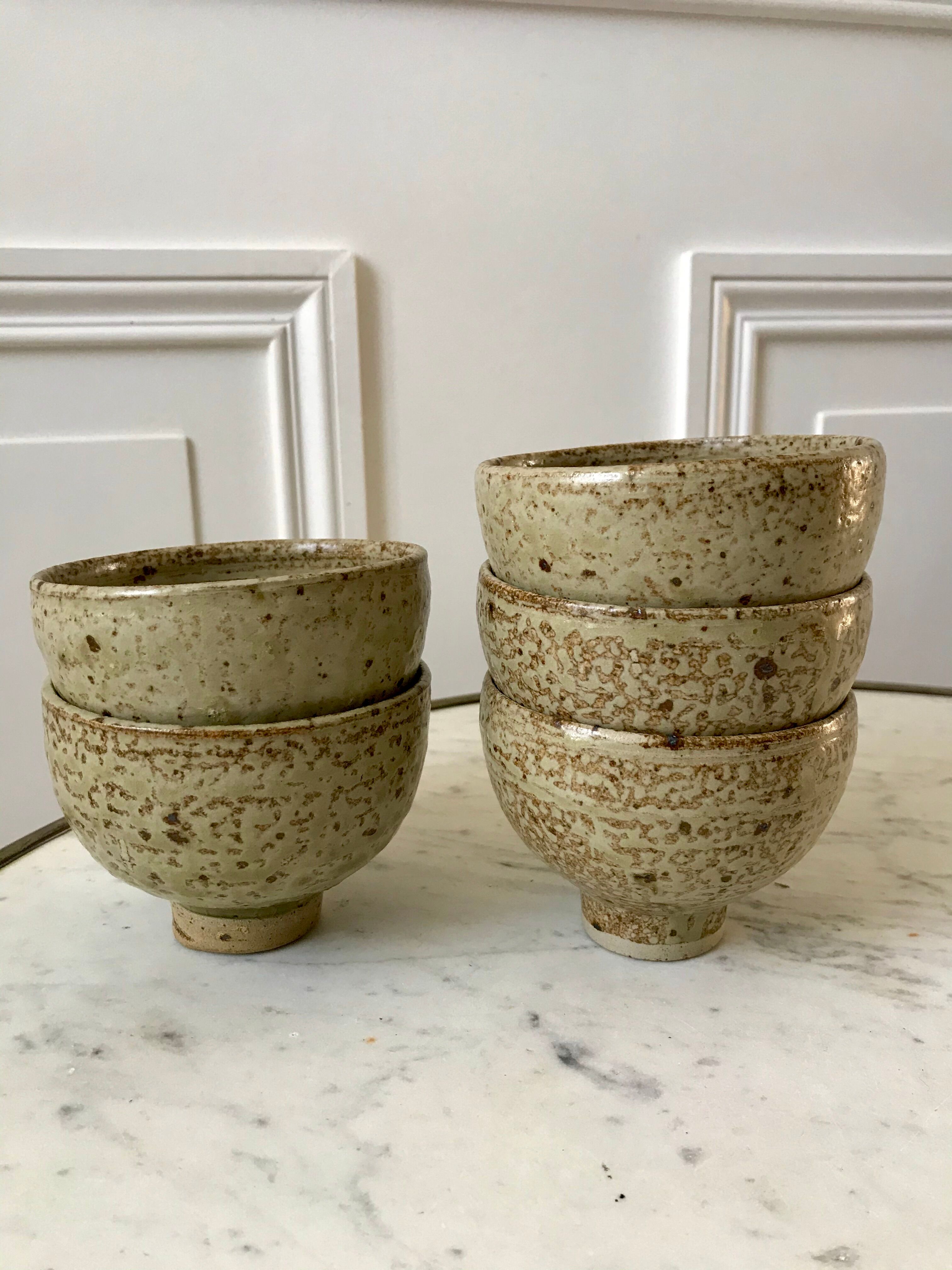 lot de 5 petits bols en céramique / grès émaillé / poterie artisanale années 70