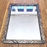 Small Art Deco carved wooden mirror, silver leaf.