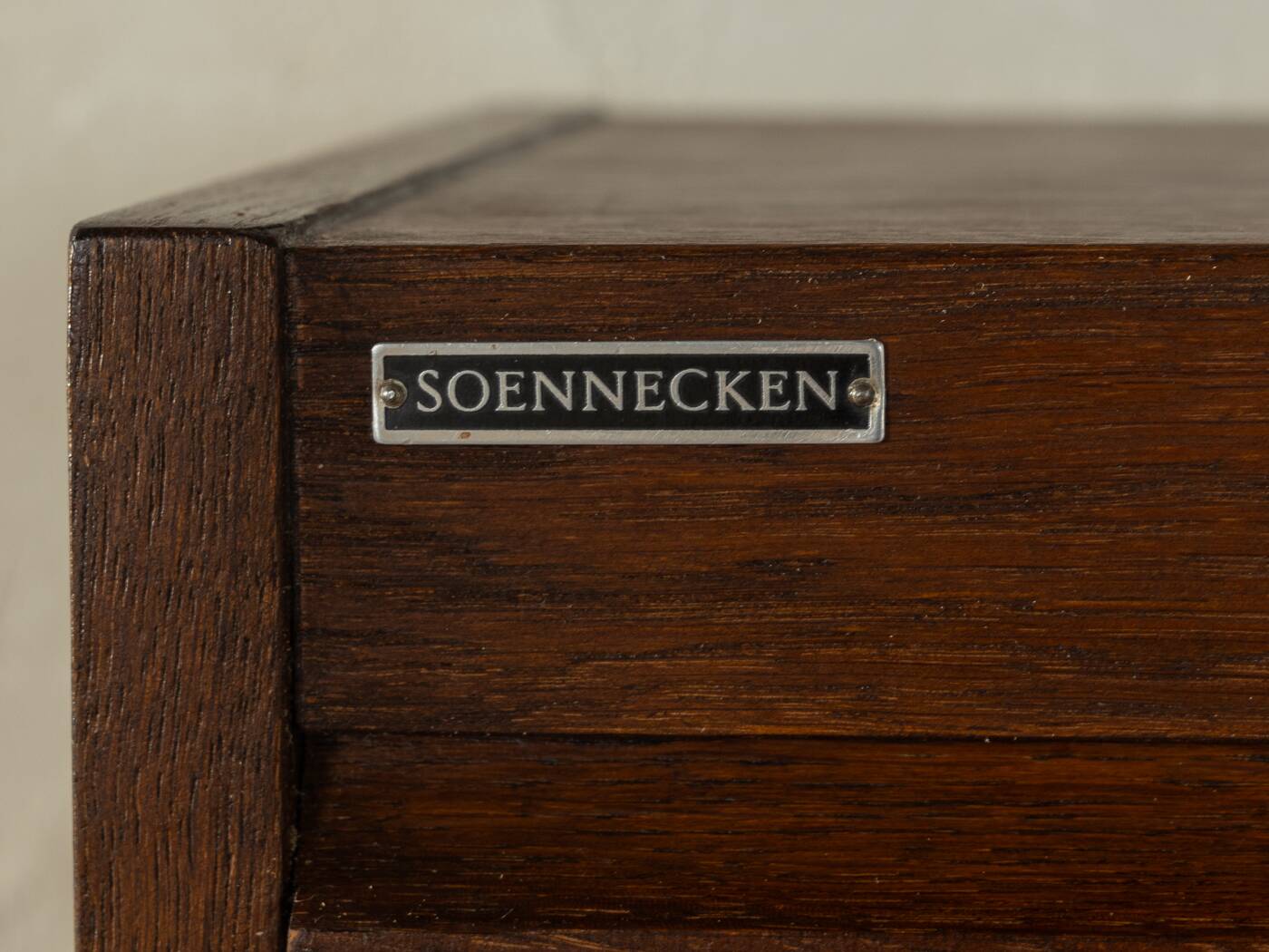 Tambour cabinet from the 1950s, dark stained oak veneer