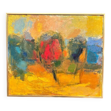 Large Original Swedish Oil on Canvas – “Composition” by Dick Wästberg (1949–1976) – Signed – 1972 – Vintage & Framed – 89×76cm (35" × 29.9")