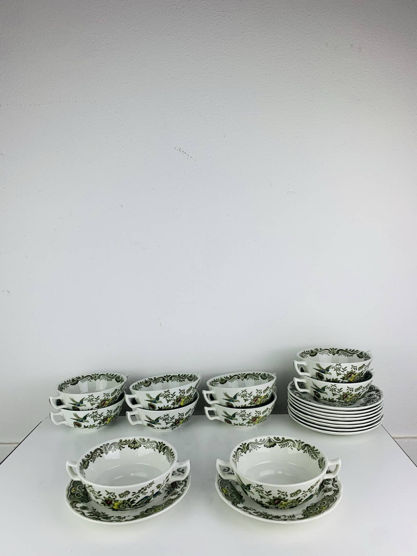 10 tasses à thé/café modèle Windsor par Ridgway, faïence anglaise