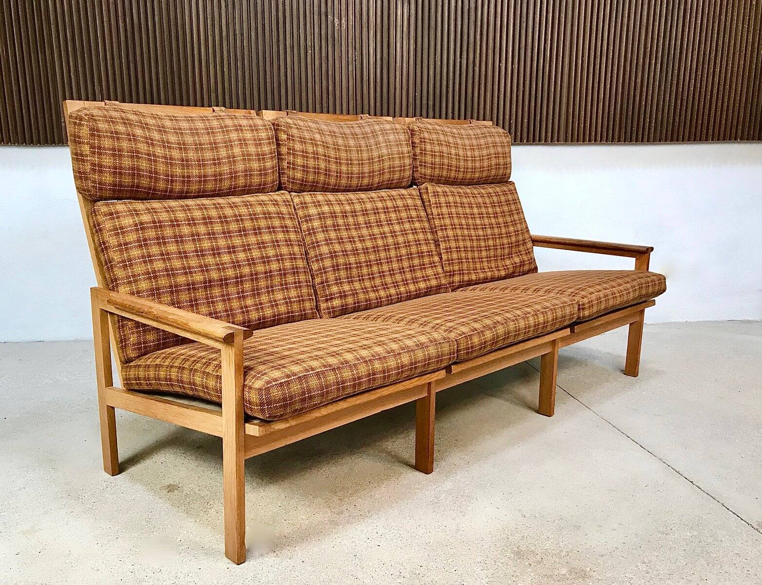 3-seater highback Capella sofa in oak by Illum Wikkelsø, Denmark 1960s