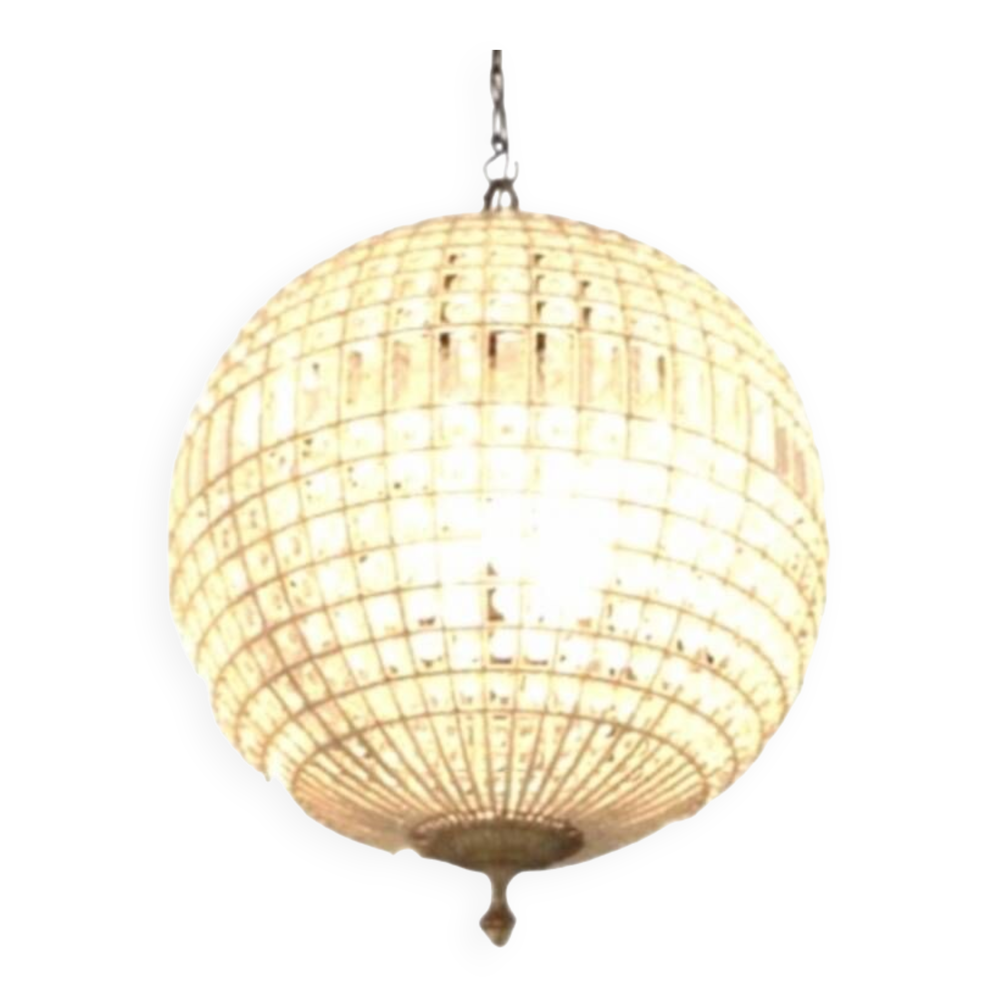 Crystal and bronze chandelier, spherical crystal suspension