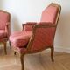 Pair of Louis XV cabriolet armchairs in wood and pink fabric.