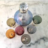 Set of 6 colored glasses and decanter