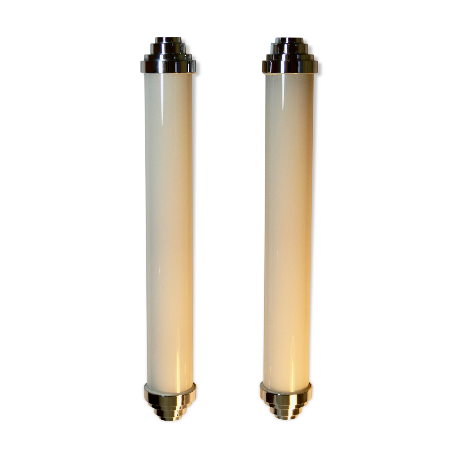 Art Deco glass and chrome tiered bathroom sconces