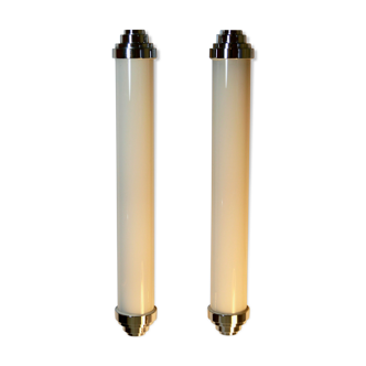 Art Deco glass and chrome tiered bathroom sconces