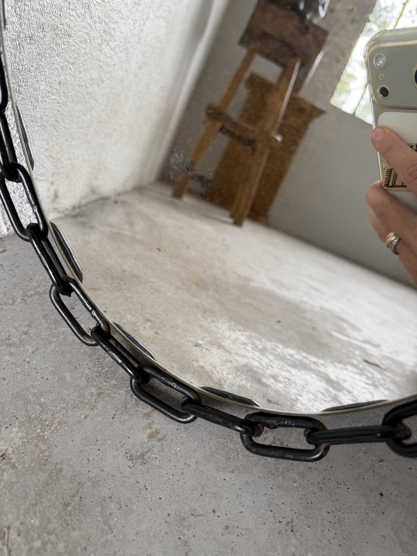 Miroir brutaliste ovale « chaine » 1950