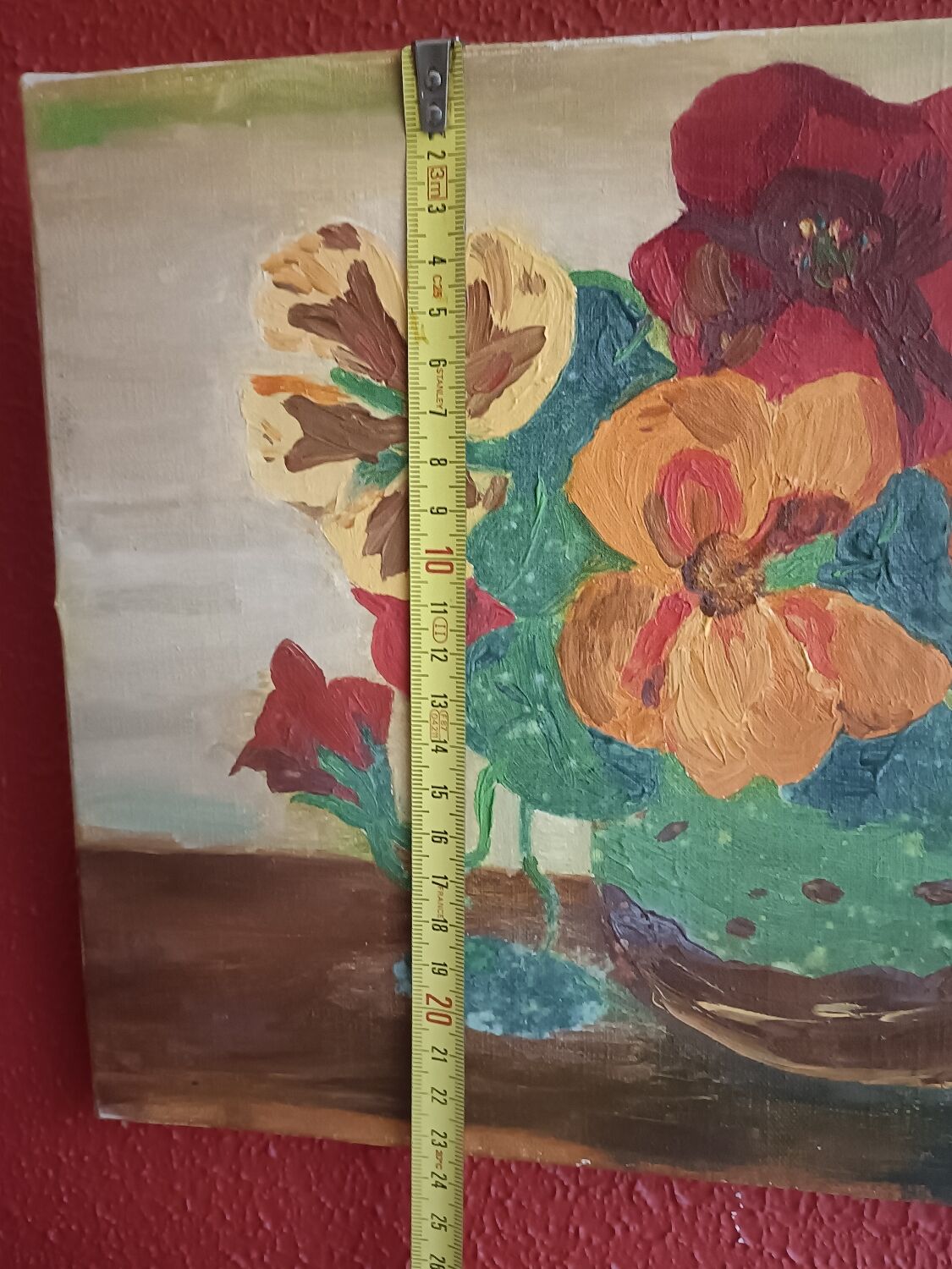 Canvas, cloth, bouquet of flowers, signature