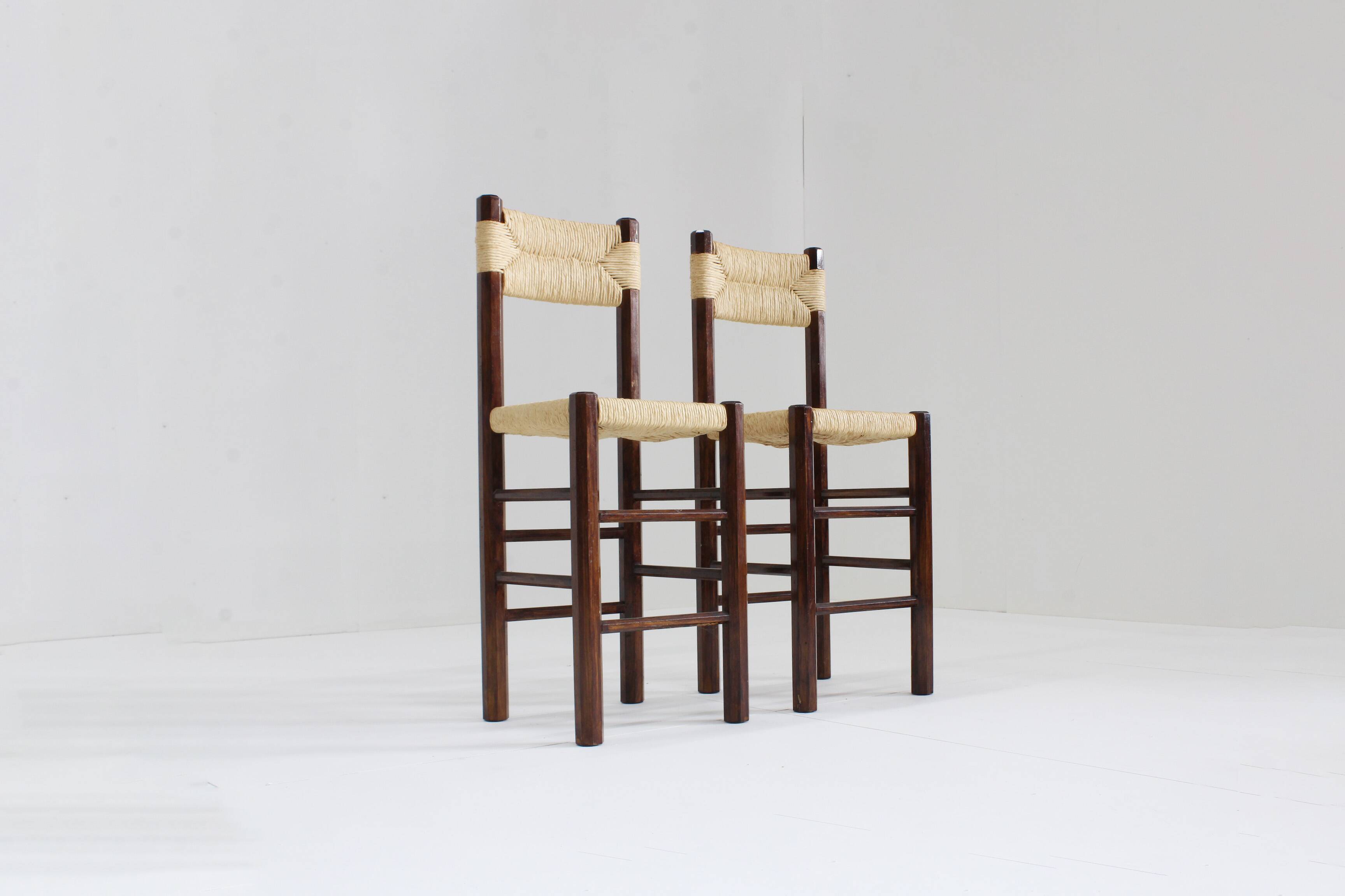 Vintage woven rush and wood bar stools , set of 2