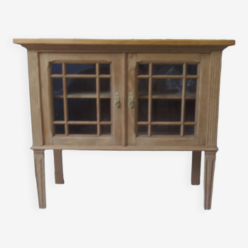 Console, shallow sideboard in waxed finish oak, 2 glass doors, 1 shelf.